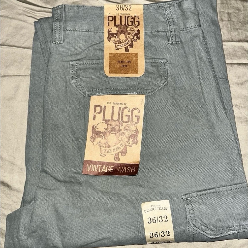 NWT MENS PLUGG VINTAGE WASH DARK KHAKI CARGO PANTS SIZE 36x32